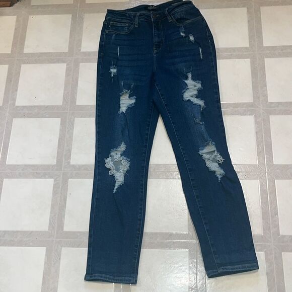 EXCELLENT DISTRESSED CONDITION JUDY BLUE BOYFRIEND FIT HI-RISE JEANS SIZE 7/28 - Picture 5 of 11